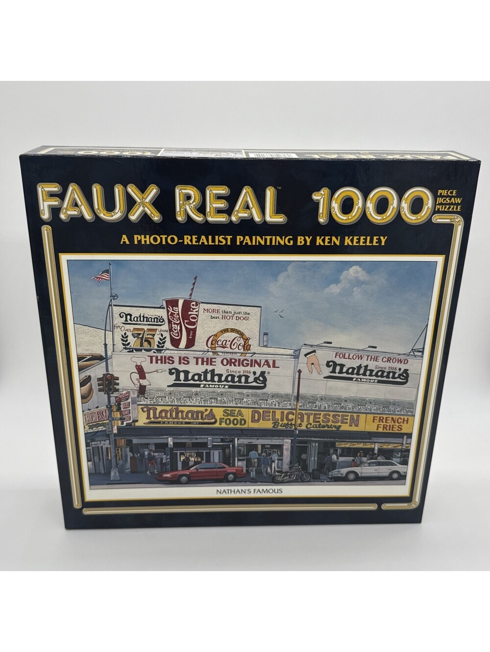 FAUX REAL 1000 PIECE - "NATHAN'S FAMOUS"- KEN KEELEY - NOSTALAGIA JIGSAW - CEACO